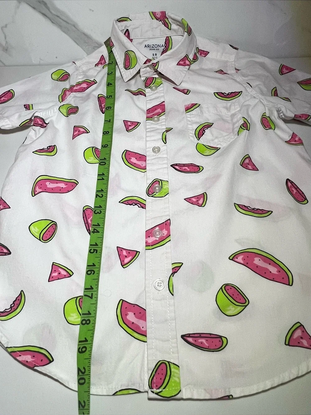 Arizona jeans co button down boys shirt  White with pink watermelon 🍉 slices and